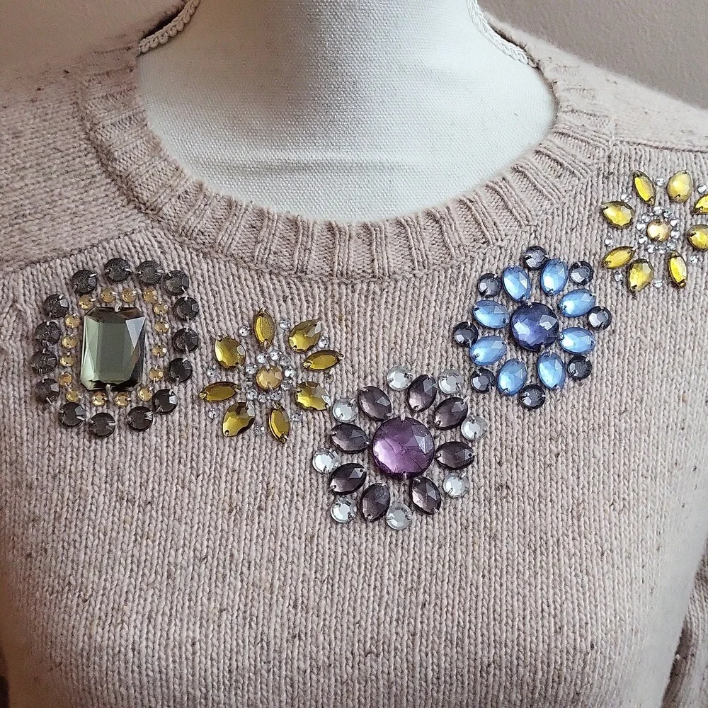 J. Crew Jeweled Donegal Wool Crewneck Sweater Size Medium